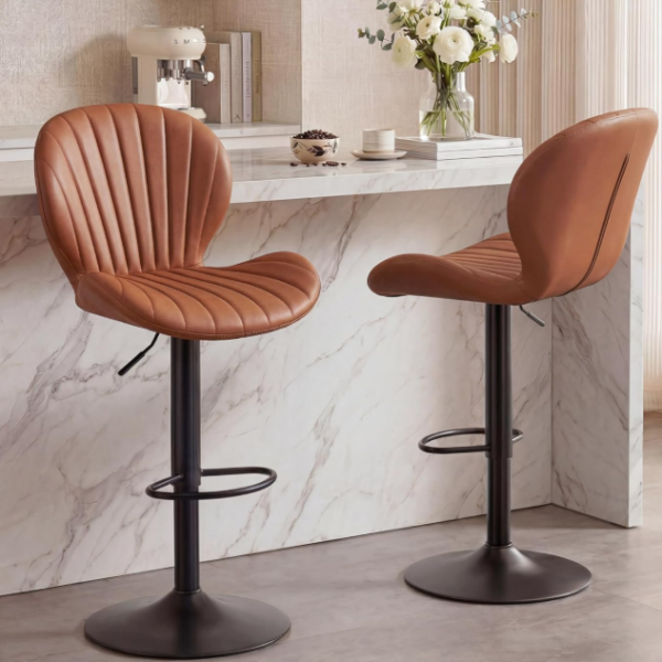 Adjustable Faux Leather Swivel Bar Stools (Set of 2)