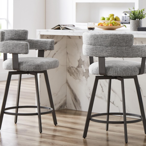 Linen-Upholstered Swivel Bar Stools (Set of 2)