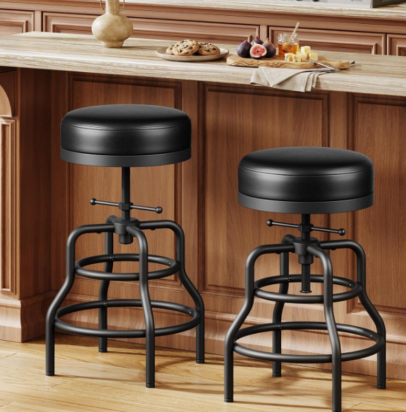 Industrial-Style Adjustable Swivel Bar Stools (Set of 2)